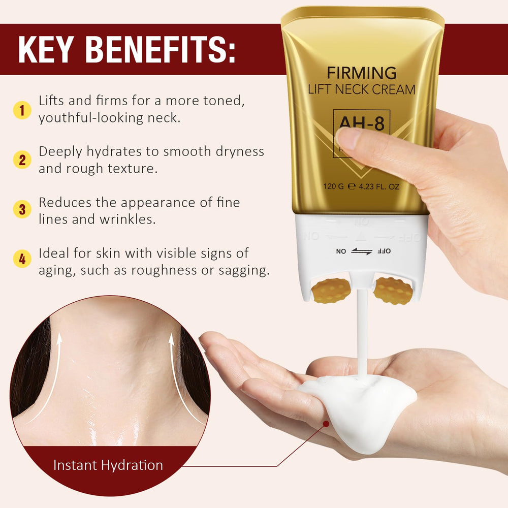 BKKTfBWK AH8 Firming Neck Cream before-and-after concept visualization.