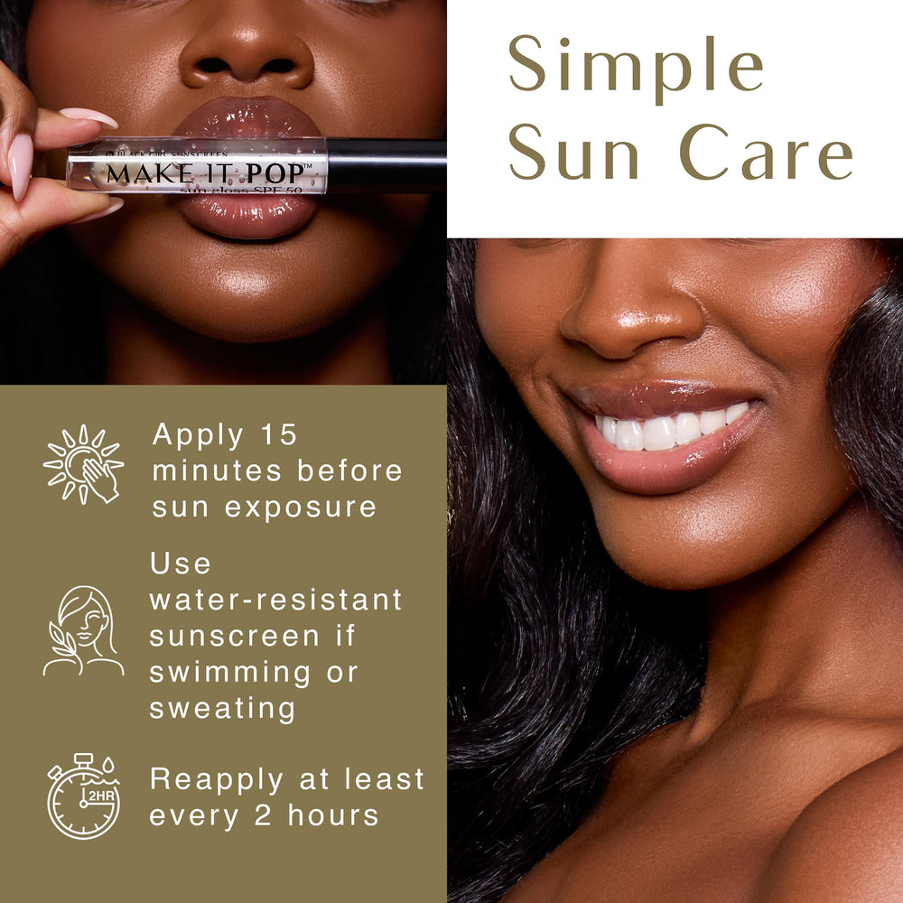 Glossy shine from Black Girl Sunscreen Make It Pop Sungloss Clear Skies