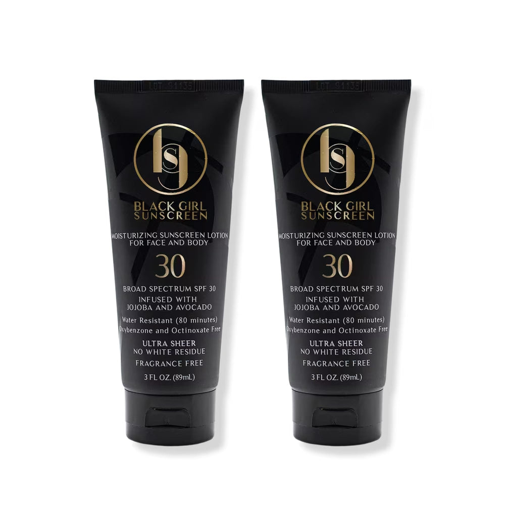 BLACK GIRL SUNSCREEN SPF 30 bottle close-up for melanin-rich skin protection