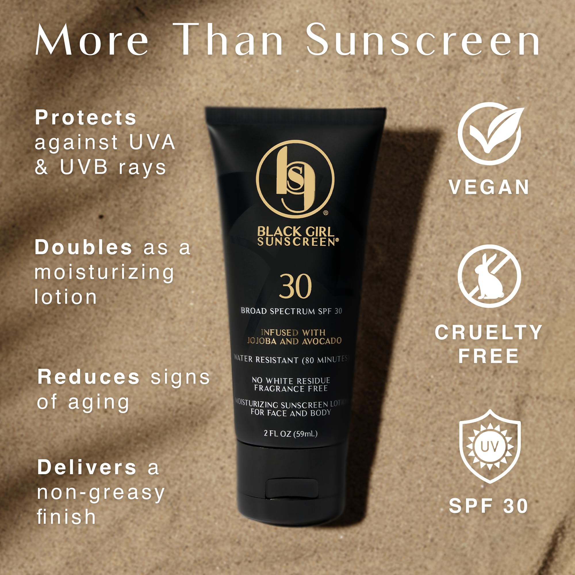 Compact travel size 2oz bottle of Black Girl Sunscreen SPF 30 for on-the-go protection.