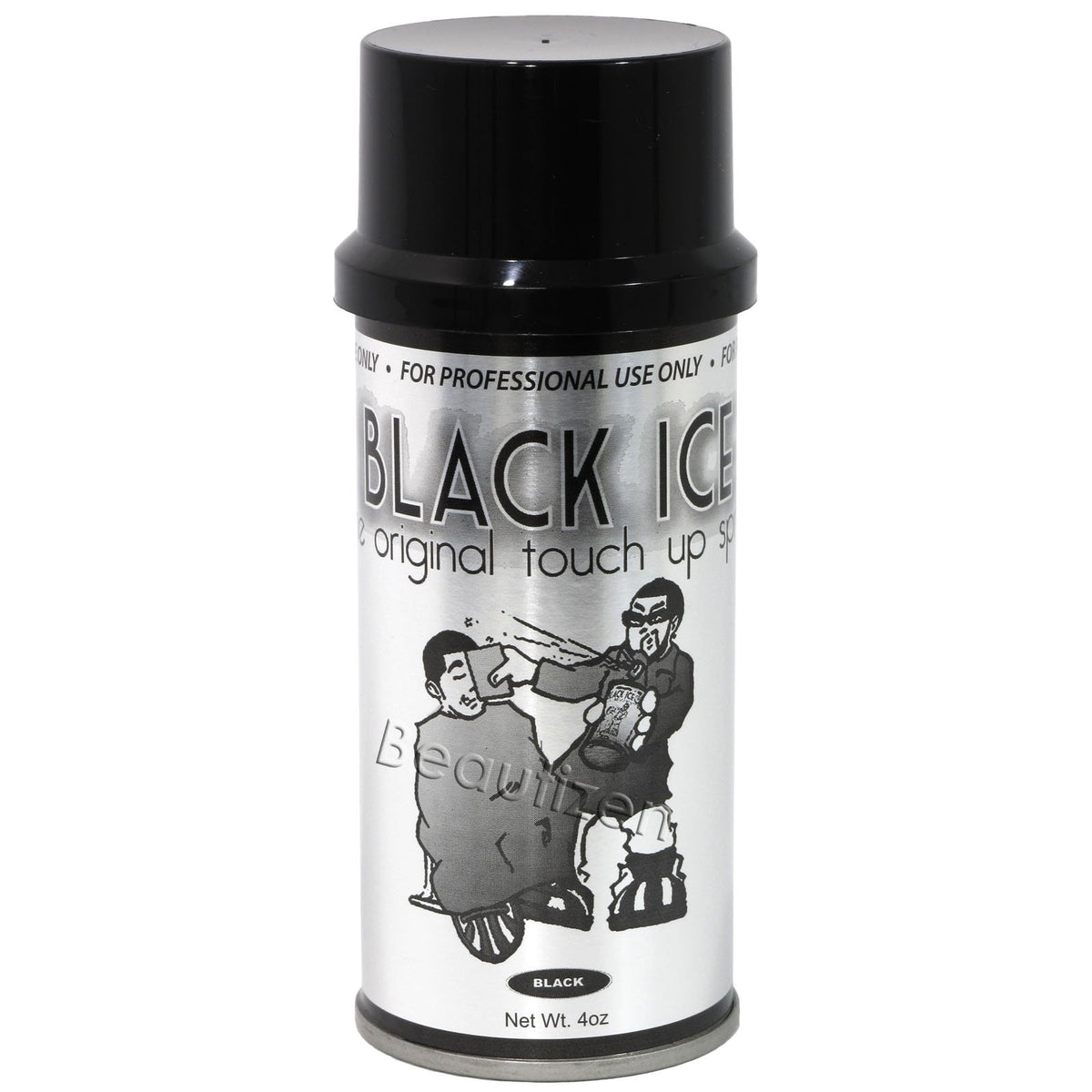 The Black Ice Original Touch Up Spray 4oz bottle highlights crisp hairline and even tone.