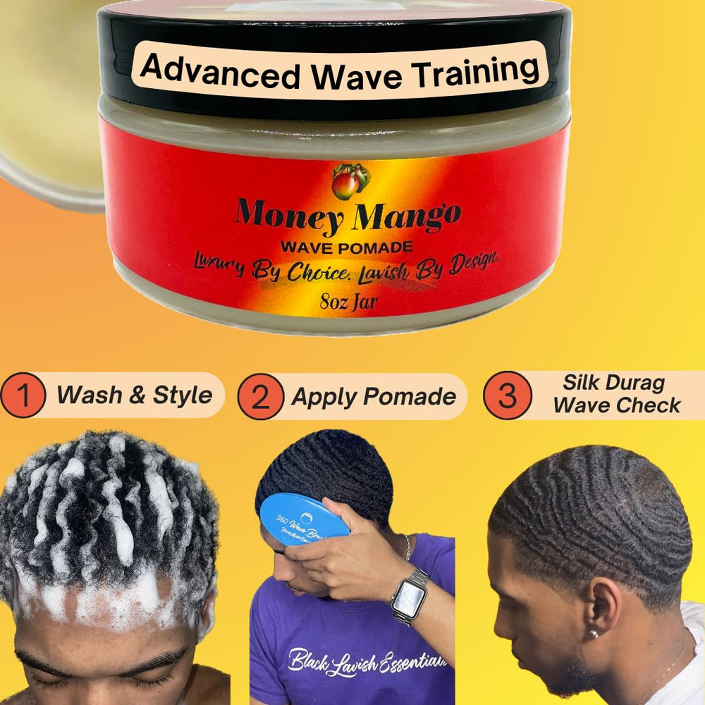 Money Mango Pomade being applied with a brush to shape waves