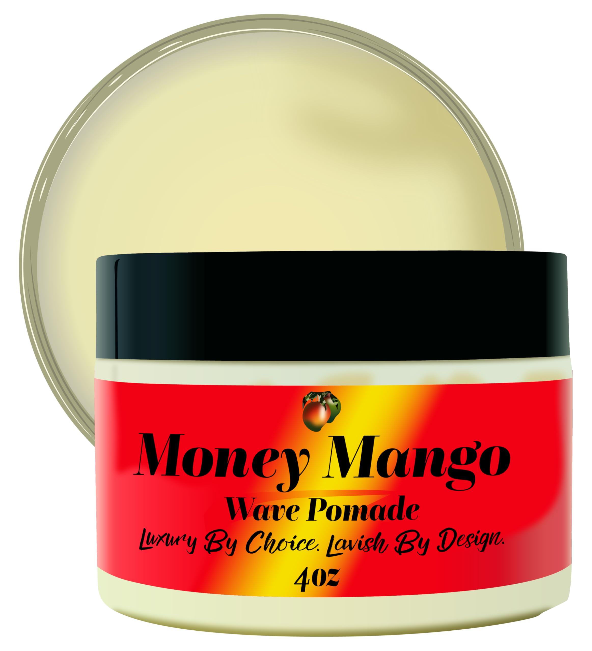 Black Lavish Essentials Money Mango Pomade bottle for deep waves with a clean hold