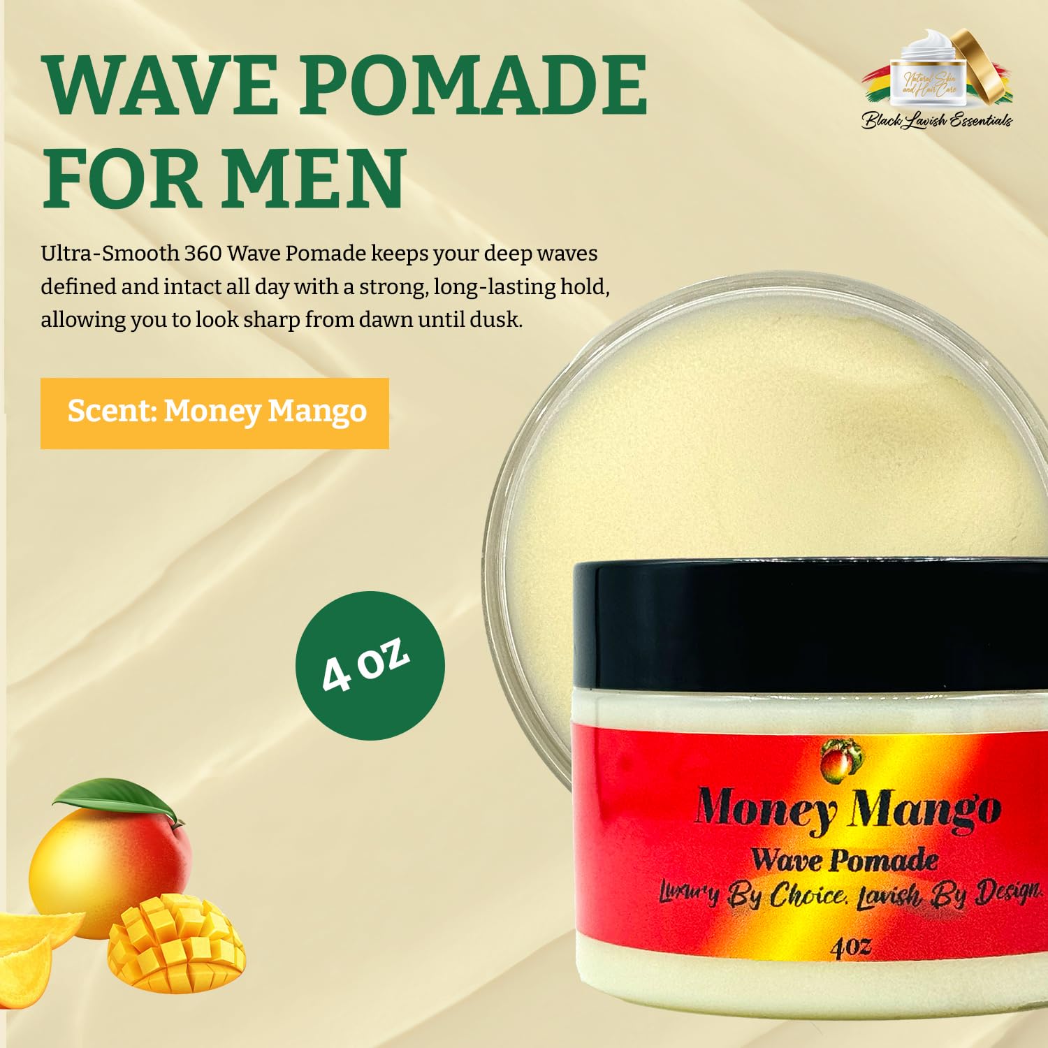 Money Mango Pomade jar open showing rich texture for easy styling