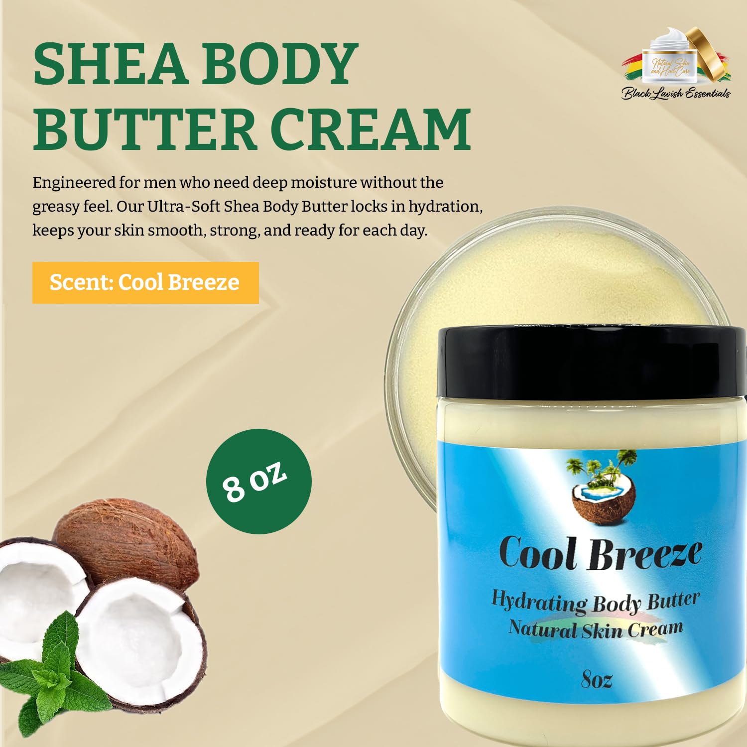 Close-up of the whipped texture of Black Lavish Essentials soap-like shea butter for rich hydration