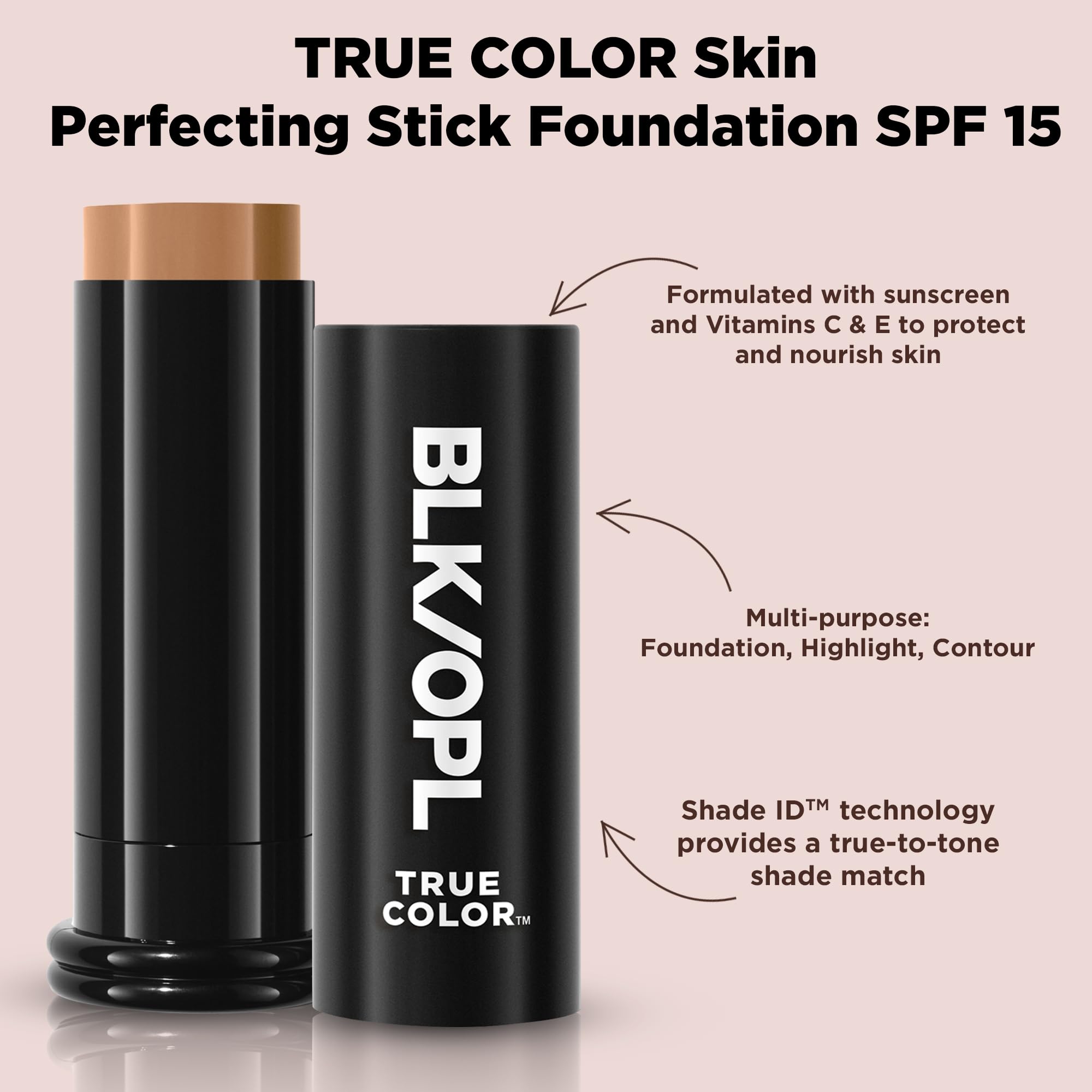 Black Opal foundation stick swatch shows true-to-tone shade matching and blendable texture.