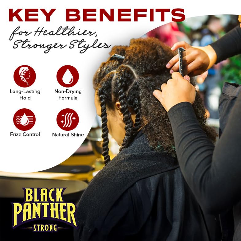 Detail of Black Panther Braid Gel ingredients: castor oil, aloe, coconut