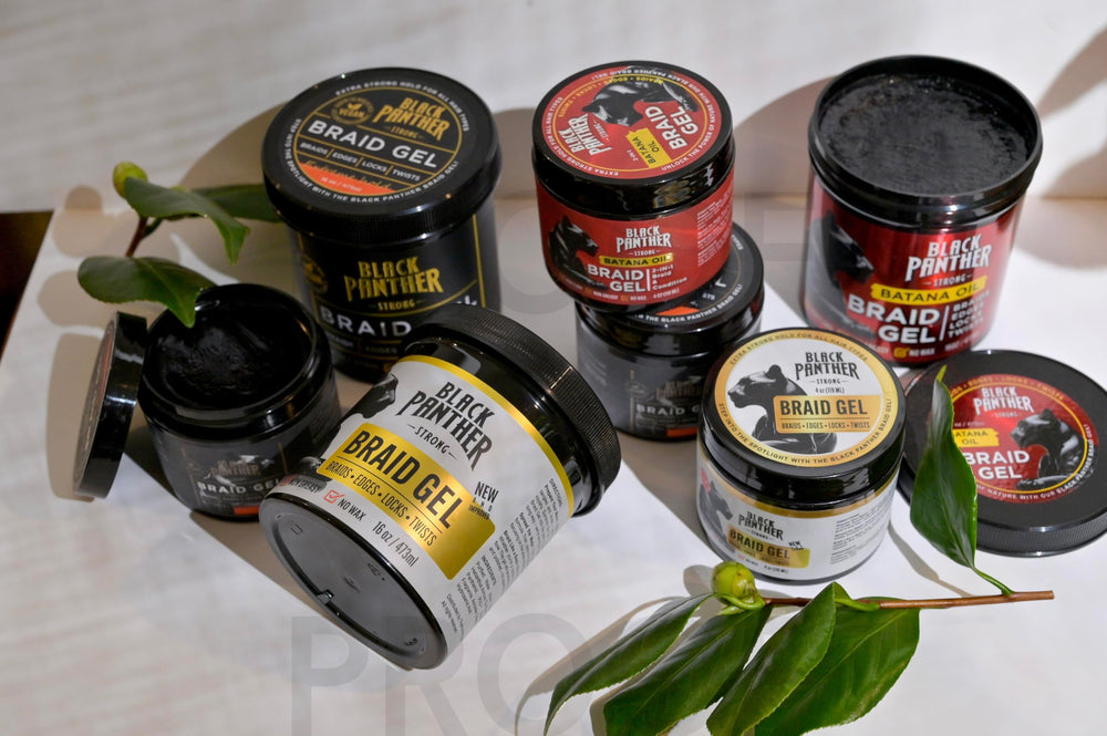 Box showing Black Panther Braid Gel 16 oz packaging