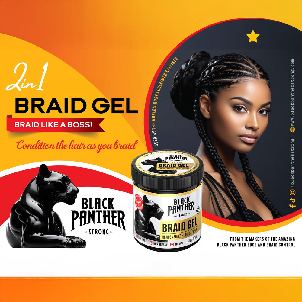 Braids styled with Black Panther Braid Gel lasting through day