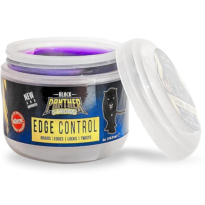 Black Panther Strong Hold Edges Gel packaging for all hair types