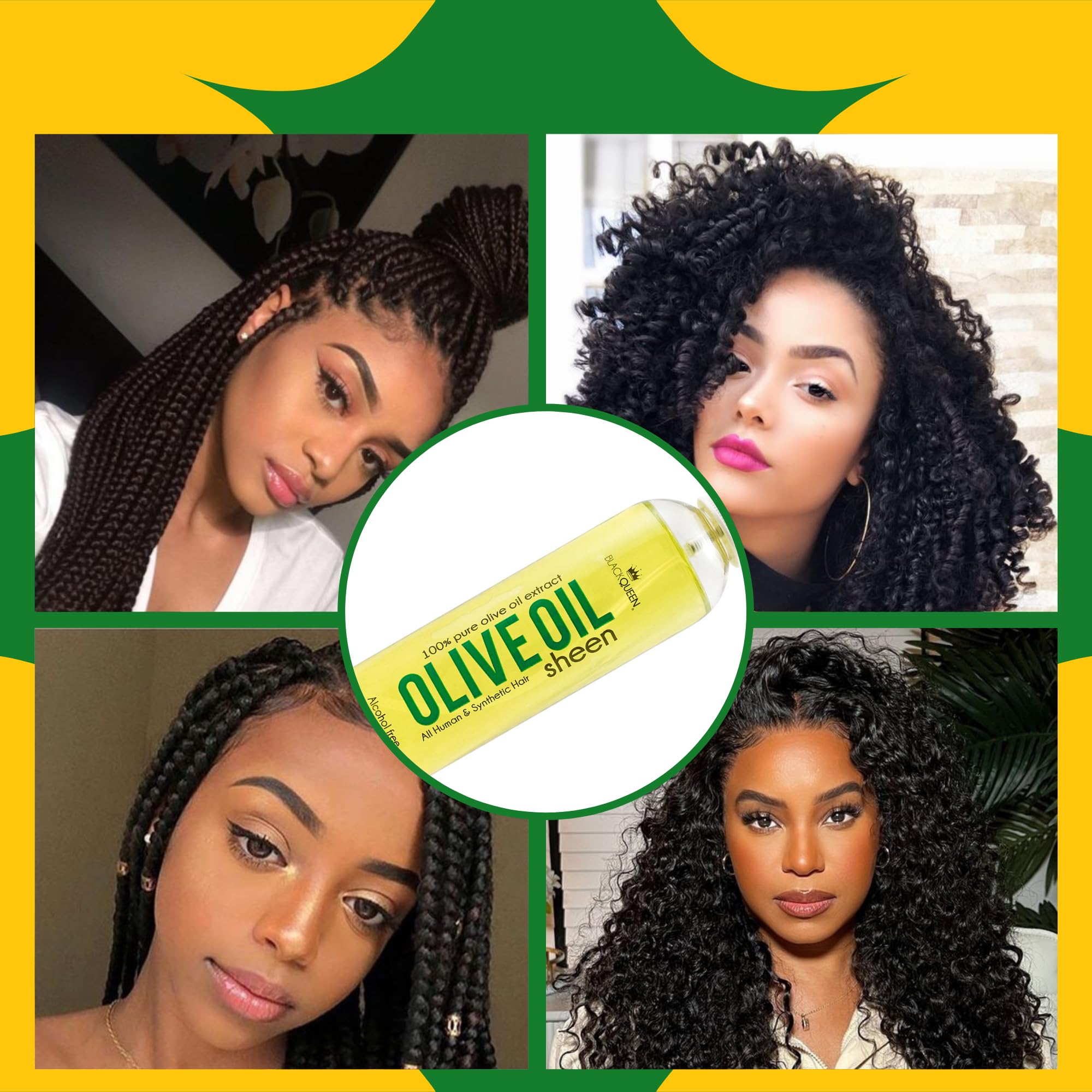 Close-up shows loc-safe hair shine with a non-greasy finish.