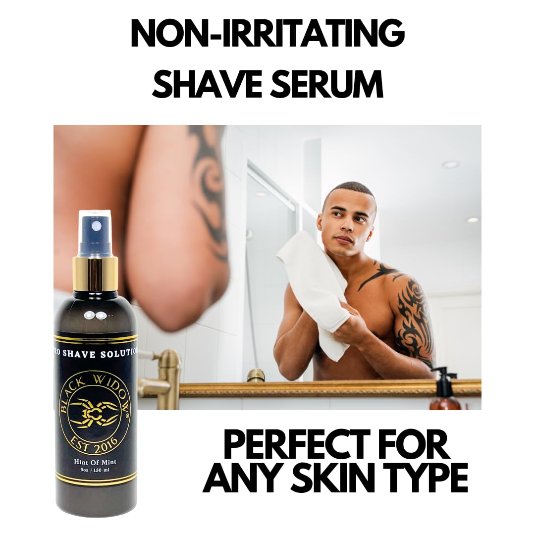 BLACK WIDOW Pro Shave Hydration-Glide emphasizes deep moisture for sensitive skin.