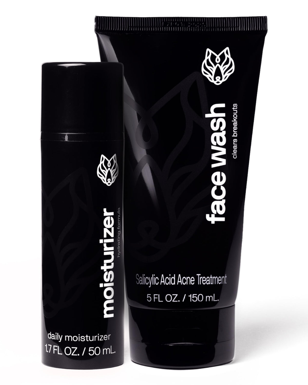 Black Wolf Charcoal Powder Face Wash bottle with pour spout for deep cleansing.