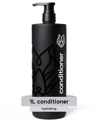 Black Wolf conditioner bottle 1L for salon-grade hydration and detangling.