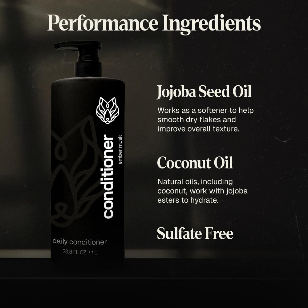 Black Wolf conditioner paired with shampoo for enhanced softness and manageability.