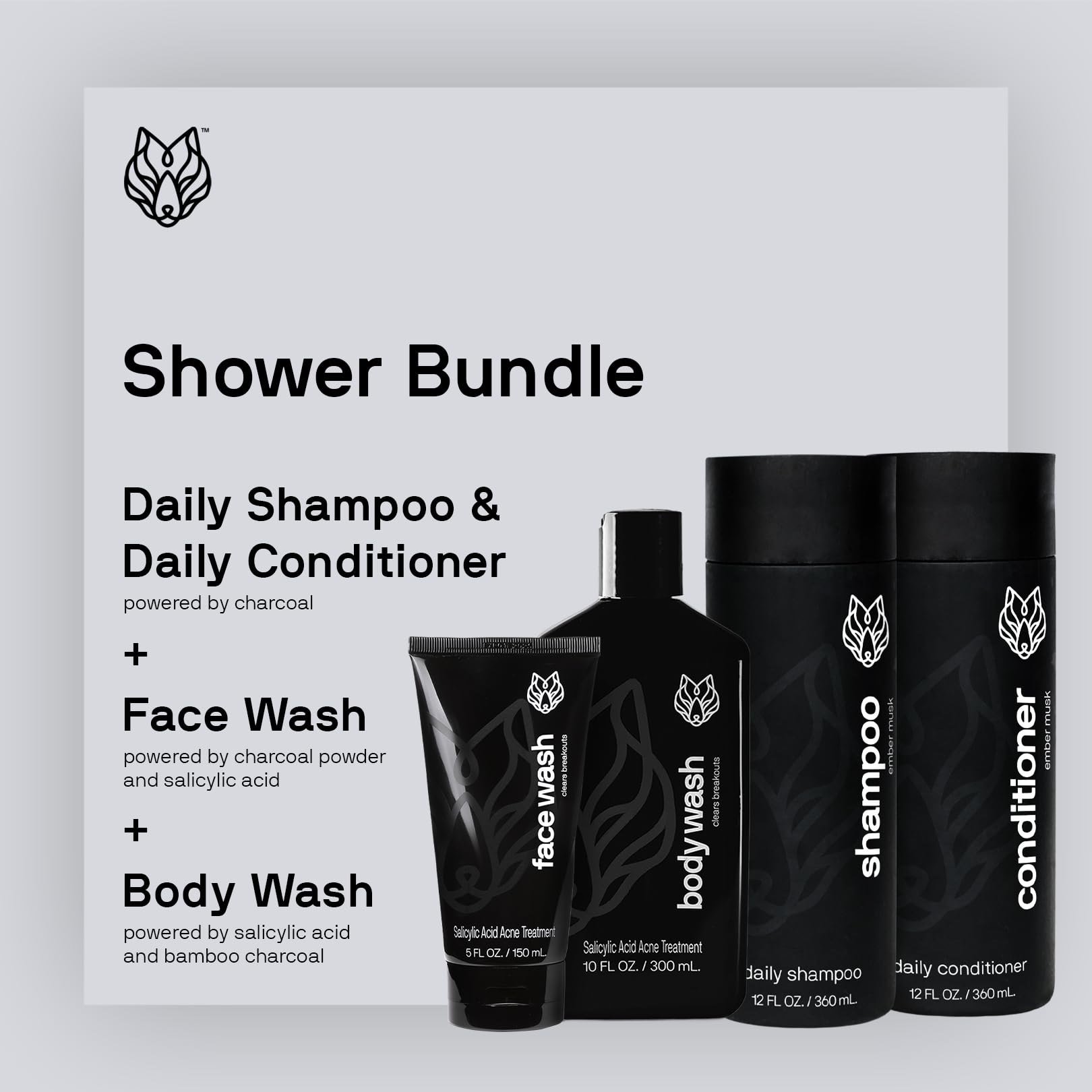 Black Wolf daily shampoo bottle for clean, manageable hair