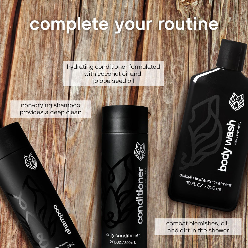 Black Wolf sandalwood scent label close-up promises masculine grooming with fragrance