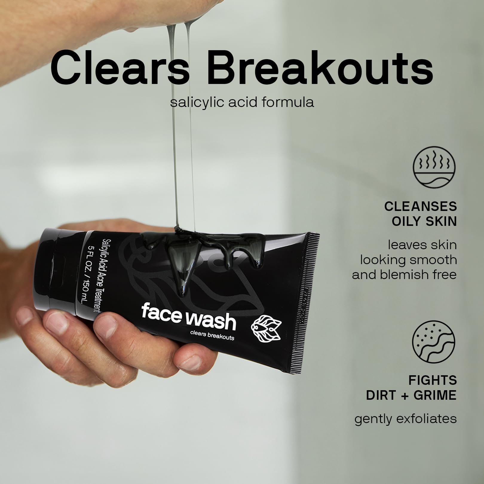 Black Wolf salicylic acid face wash bottle showing targeted cleansing for clear-looking skin