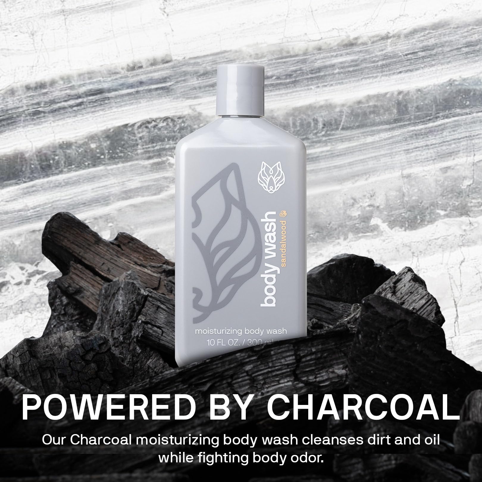In-shower scene featuring a man using Black Wolf cleanse.