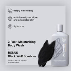 Black Wolf silicone body scrubber offers gentle exfoliation with lasting durability.