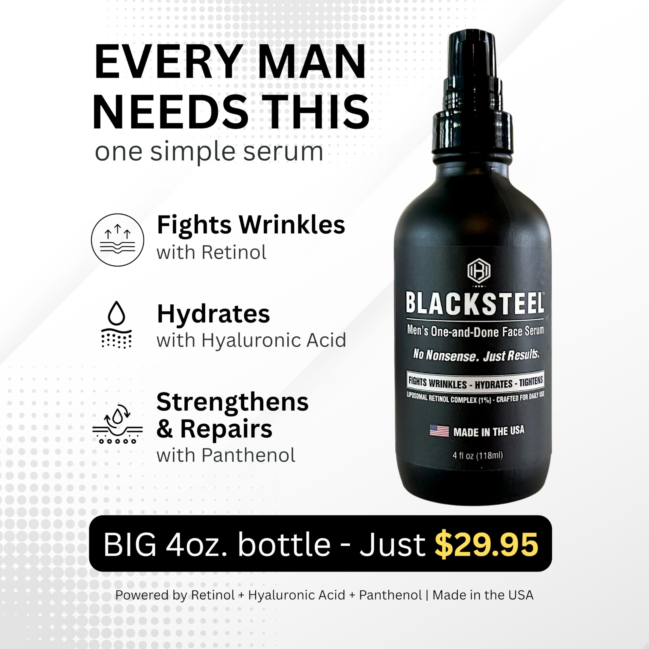 BLACKSTEEL serum packaging matte black glass highlights premium design