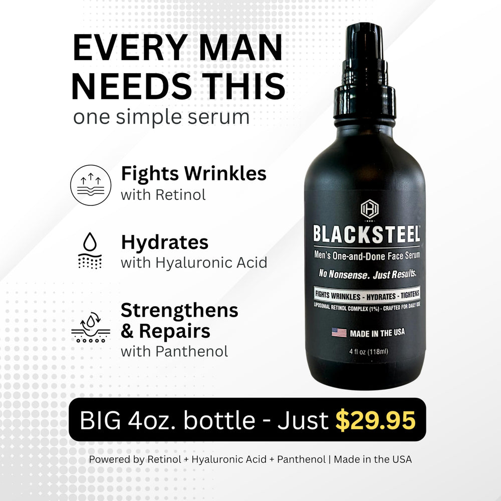 BLACKSTEEL serum packaging matte black glass highlights premium design