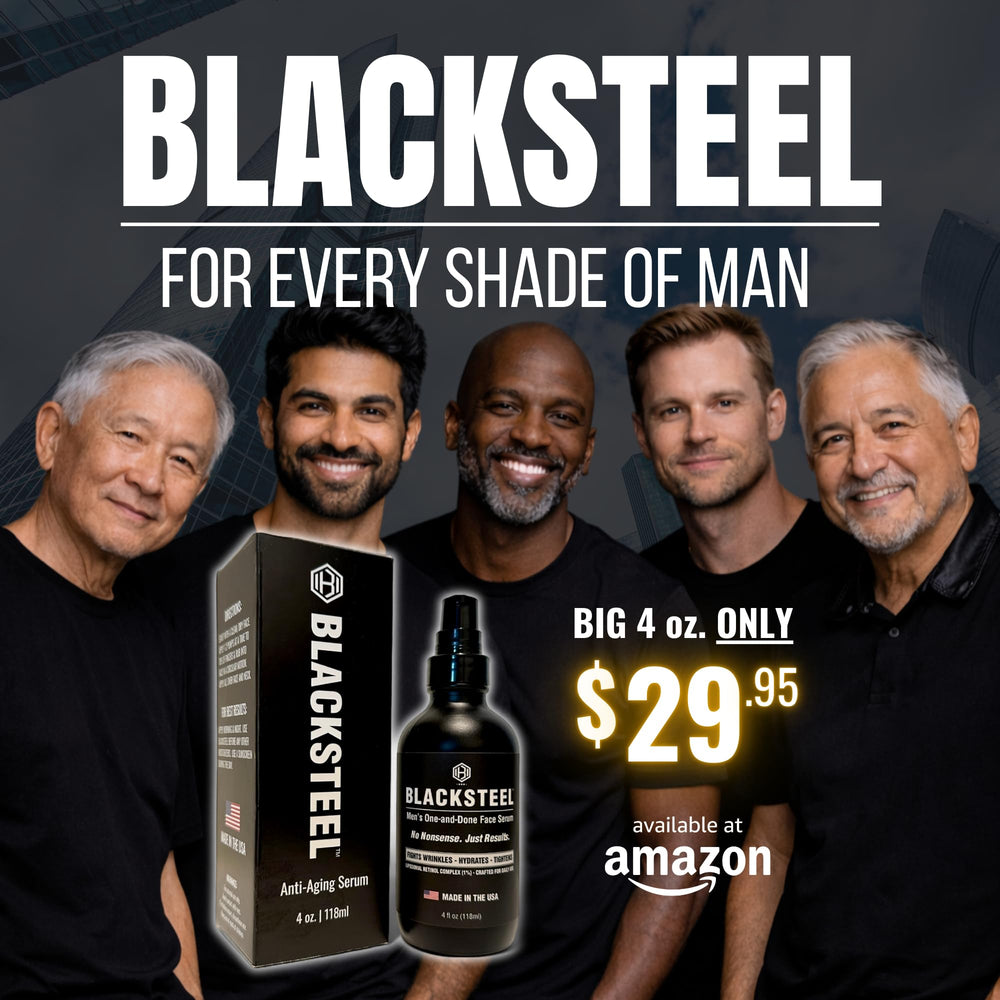 BLACKSTEEL serum texture on skin demonstrates lightweight hydration without heaviness