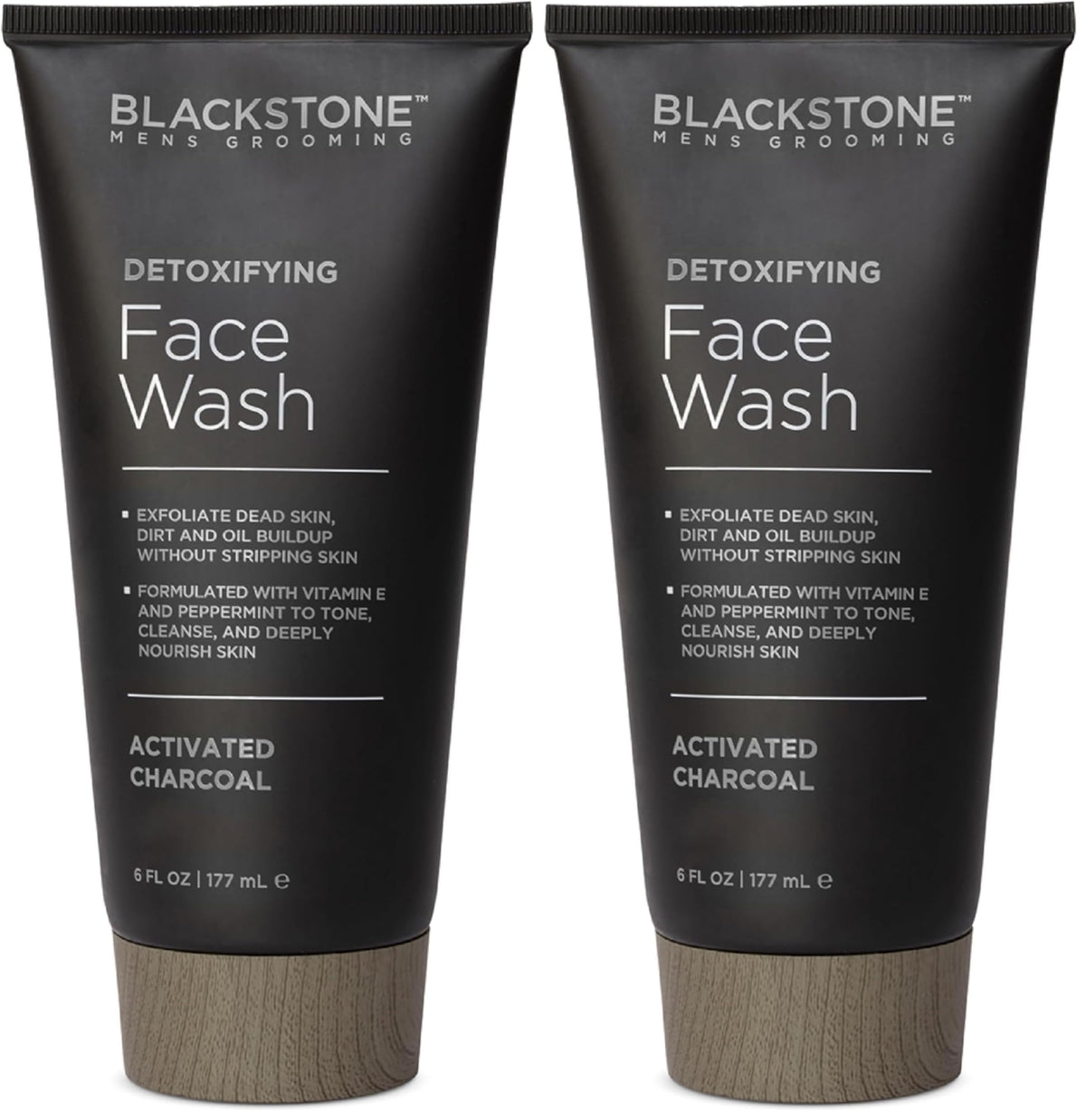 Blackstone Detoxifying Face Wash bottle pour, easy dispensing for daily cleansing.