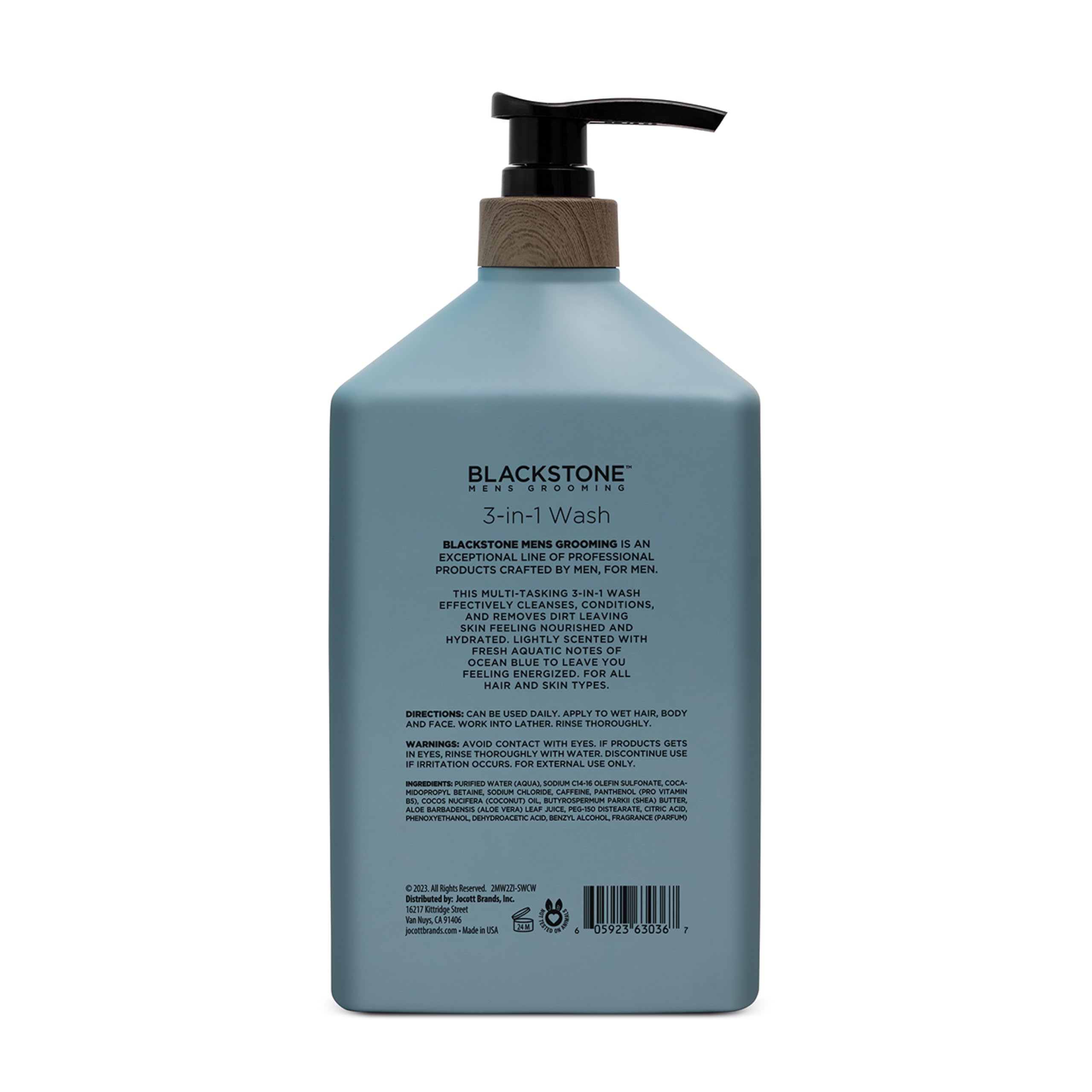 Blackstone 3-in-1 wash rich lather highlights moisturized, non-drying cleanse.