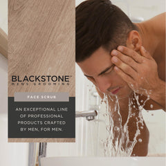 Blackstone facial scrub featuring hyaluronic acid for hydration.