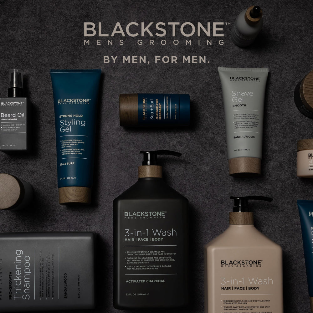Blackstone pomade hands application demonstrates pliable styling control.