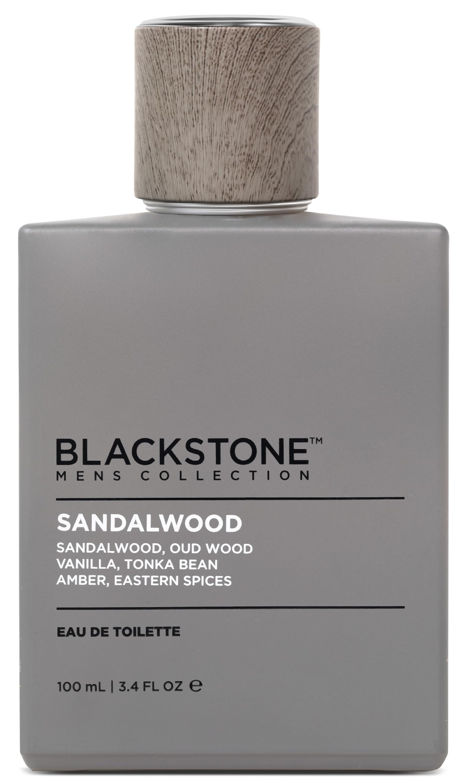 Blackstone Sandalwood EDT bottle close-up for daily wear