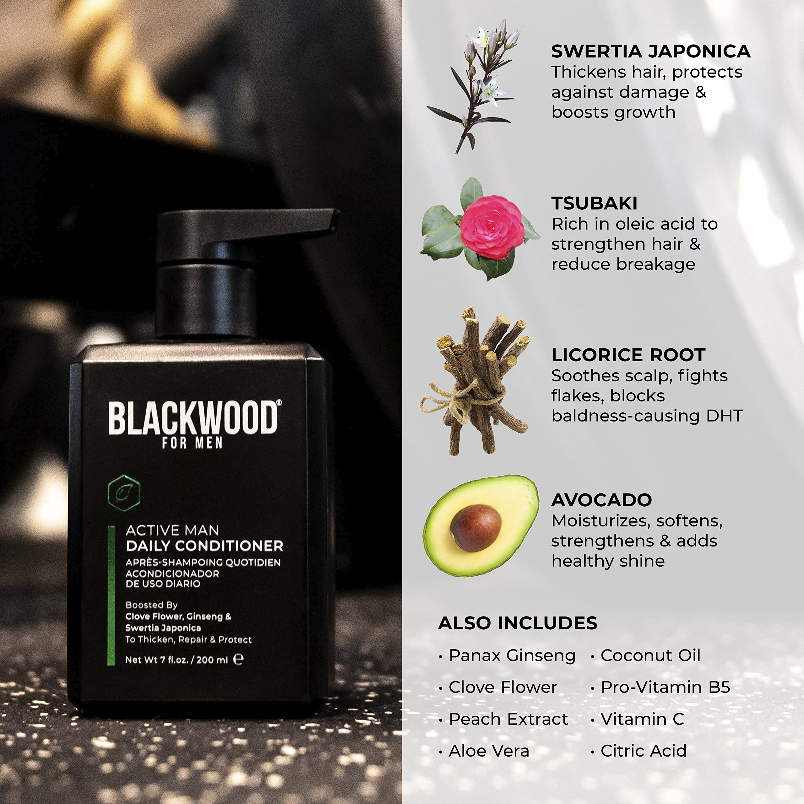 Hands applying Blackwood For Men Active Man daily conditioner on scalp