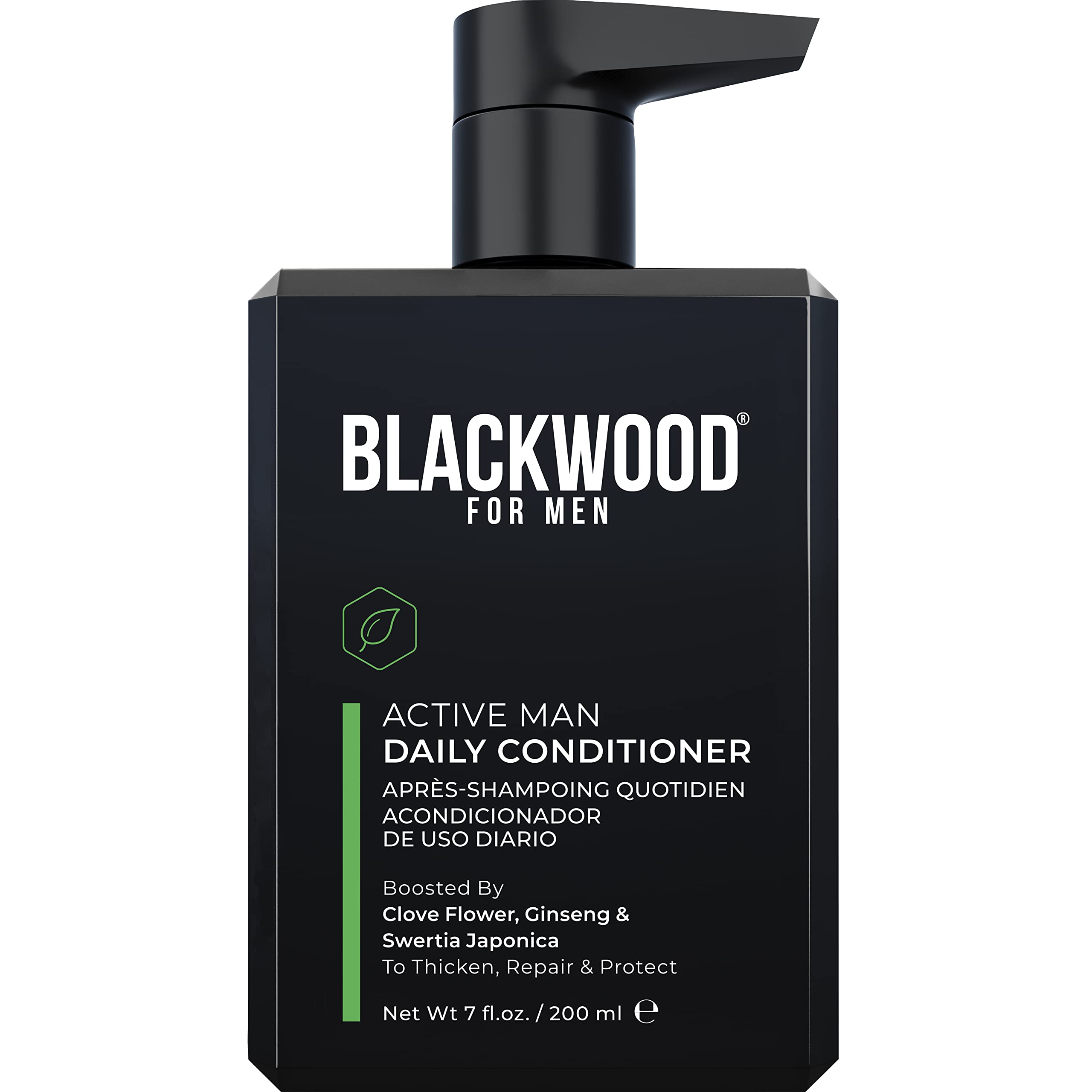 Blackwood For Men Active Man Daily Conditioner bottle showing thicker-looking hair
