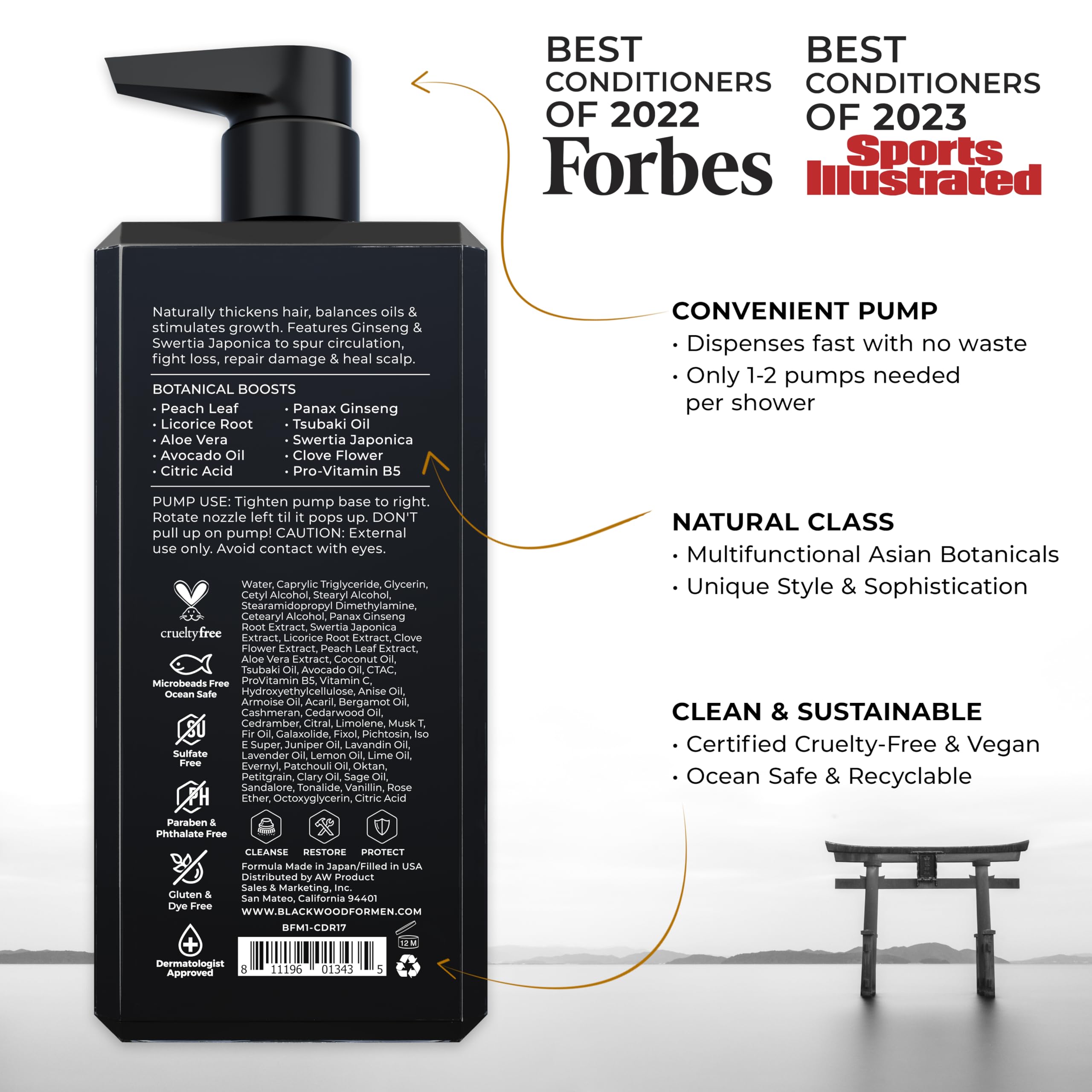 Blackwood For Men conditioner bottle back highlighting natural formula.