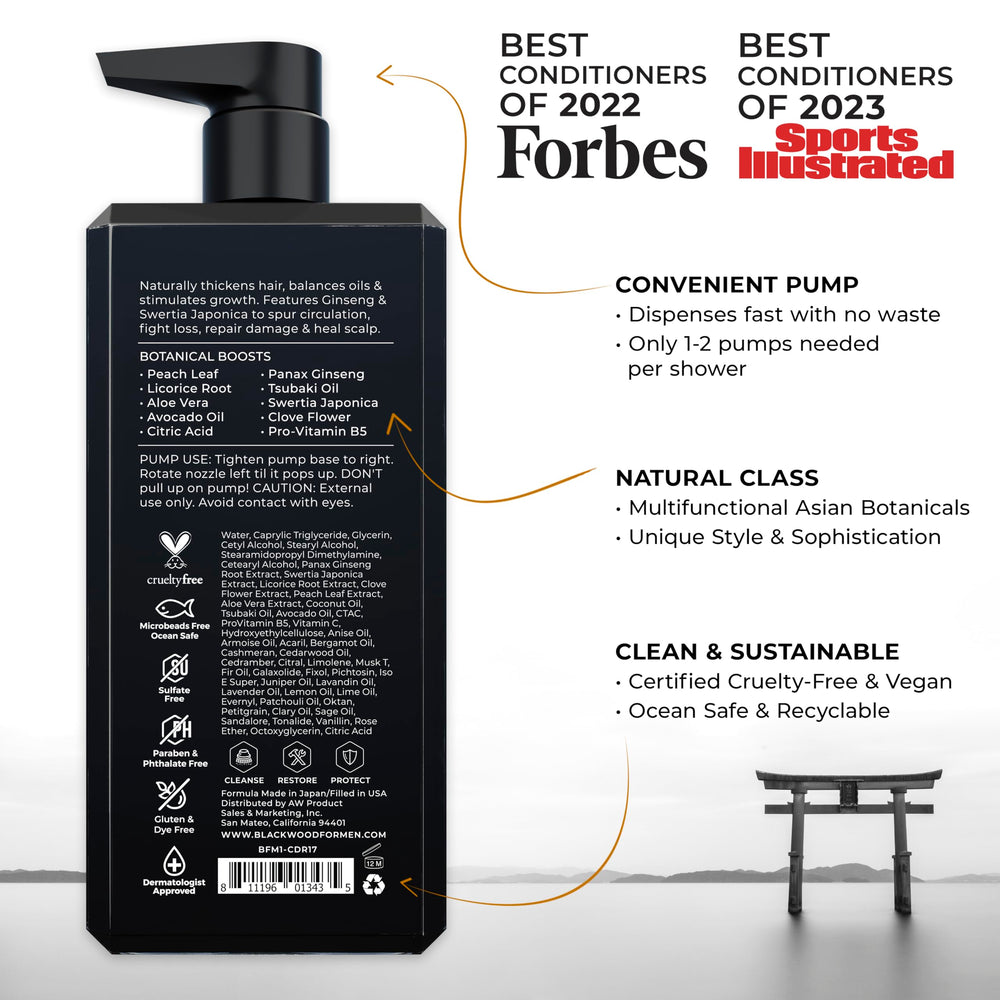 Blackwood For Men conditioner bottle back highlighting natural formula.