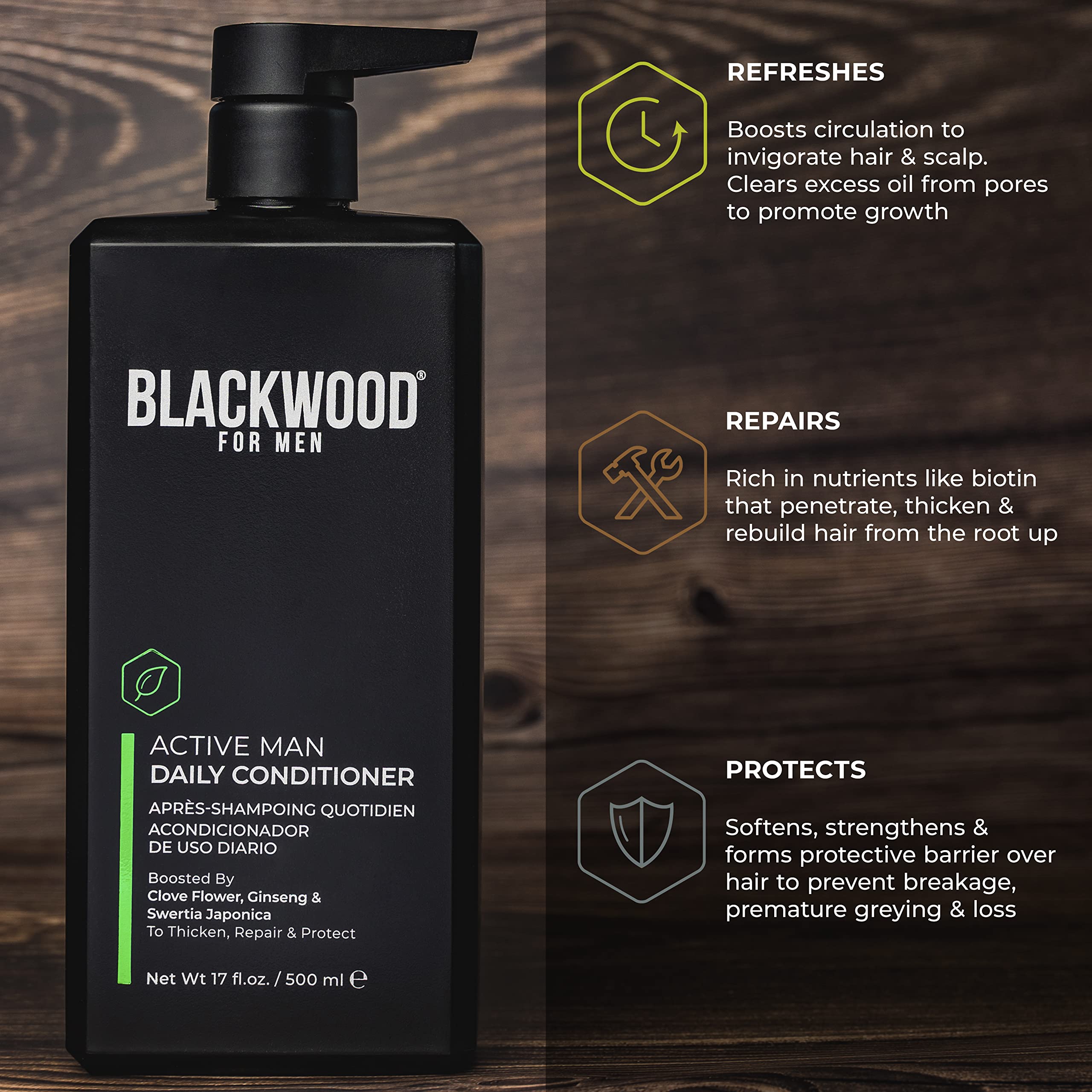 Blackwood For Men conditioner ready to tackle dandruff and itchy scalp.