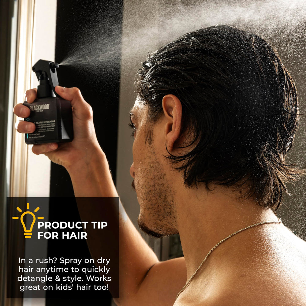 Heat protection and moisture retention from Blackwood hydrator spray.
