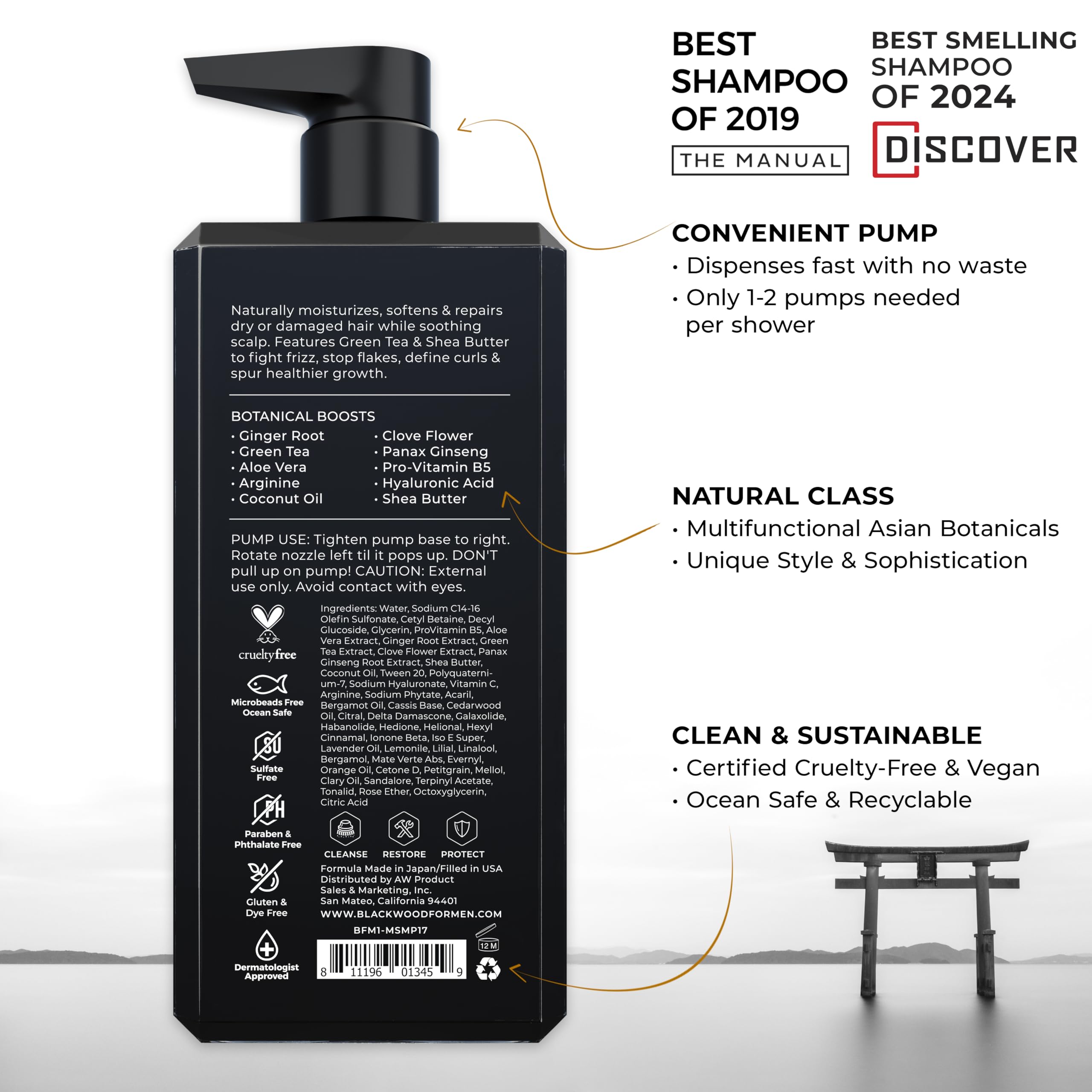 Blackwood For Men Hydroblast bottle pour illustrating easy lather for curly, dry hair.