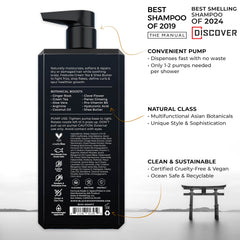 Blackwood For Men Hydroblast bottle pour illustrating easy lather for curly, dry hair.
