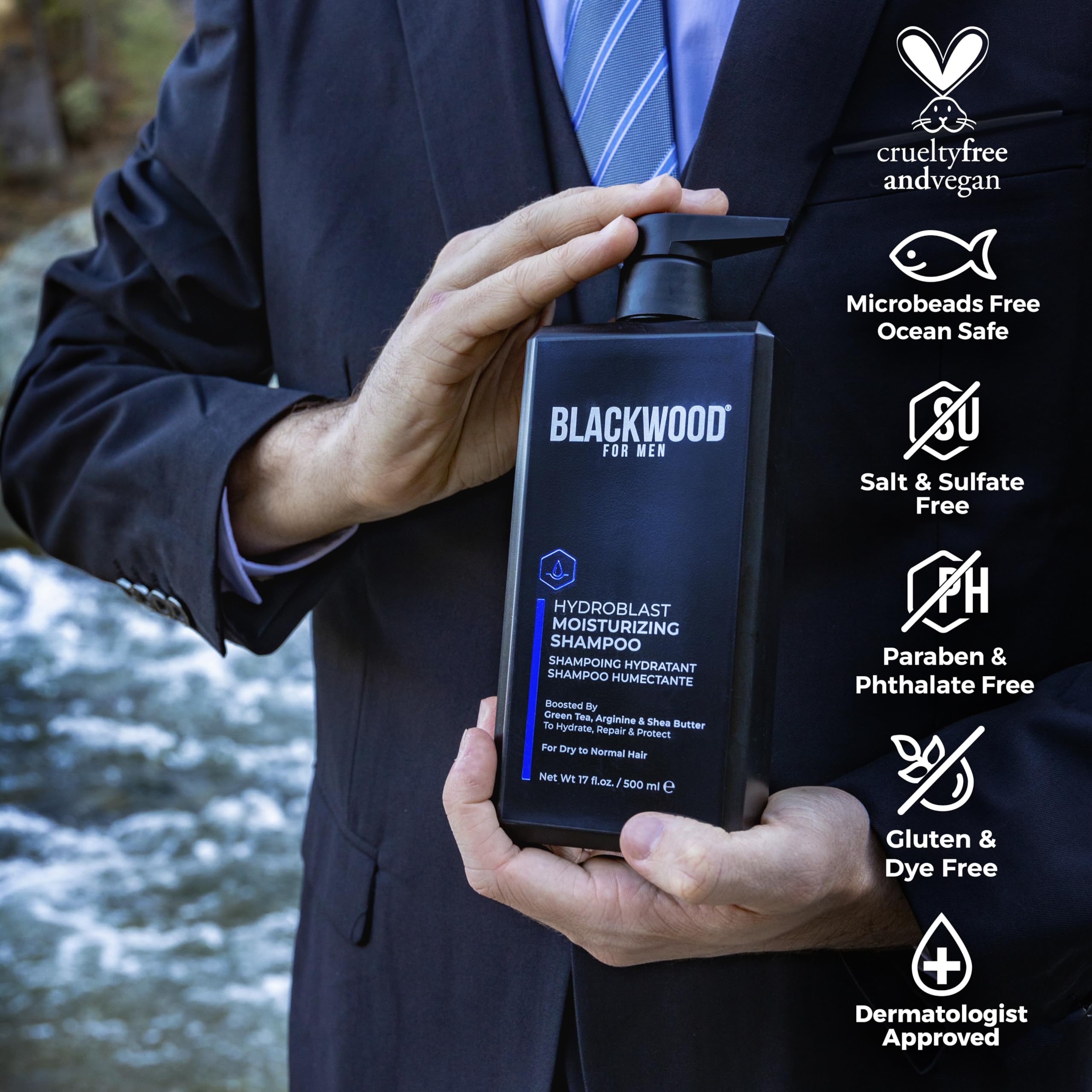 Blackwood For Men Hydroblast shampoo lather close-up highlighting scalp comfort.