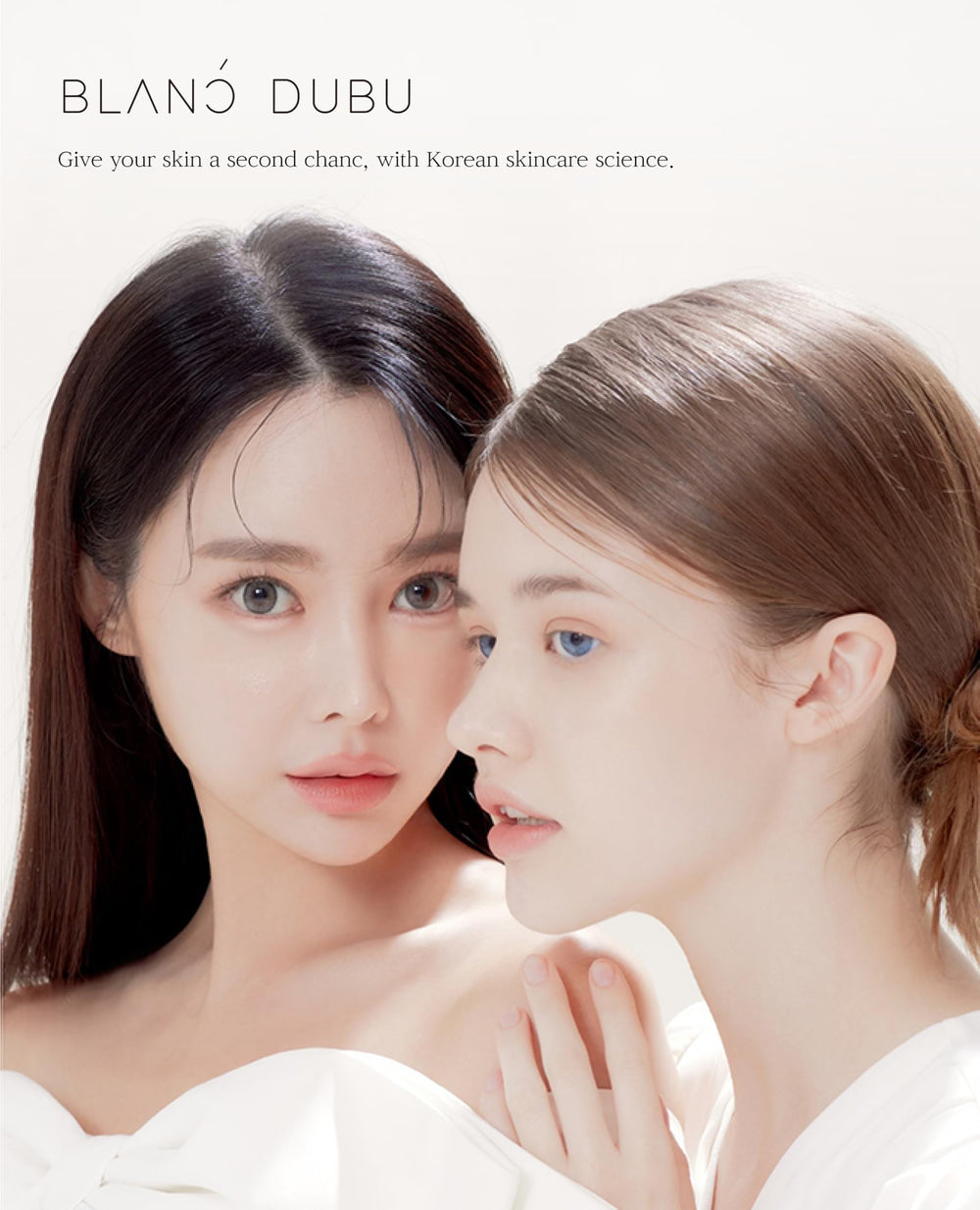 BLANC DUBU Nuborn Cell donkey milk cream being applied for moisturized, plump skin.