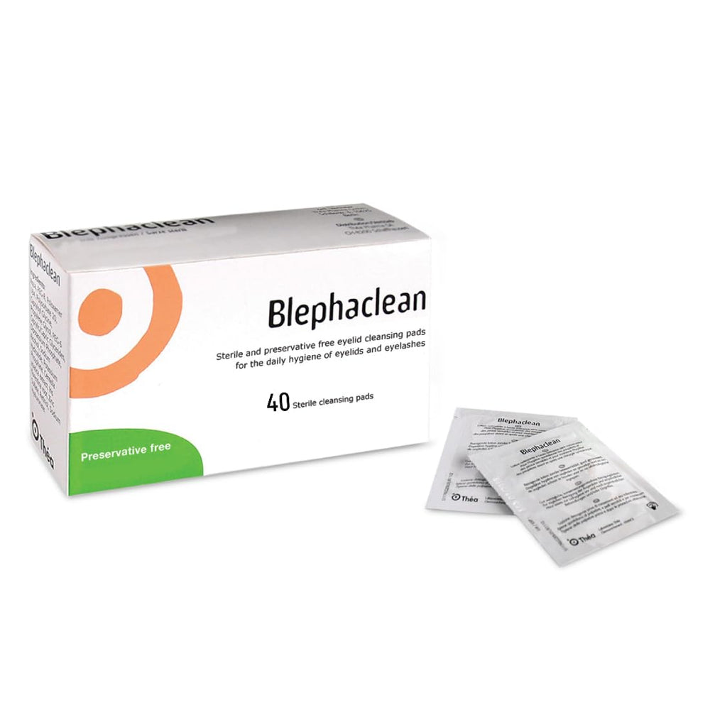Blephaclean pouch packaging keeps wipes fresh for easy at-home use.