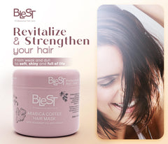 BLEST Arabica Coffee Hair Mask close-up showing creamy conditioning formula for dry hair.