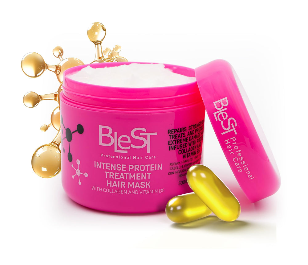 BLEST PROFESSIONAL HAIR CARE MASK bottle close-up emphasizing repair for damaged hair.