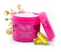 BLEST PROFESSIONAL HAIR CARE MASK bottle close-up emphasizing repair for damaged hair.