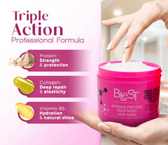 BLEST PROFESSIONAL HAIR CARE MASK on chemically treated hair supports elasticity.