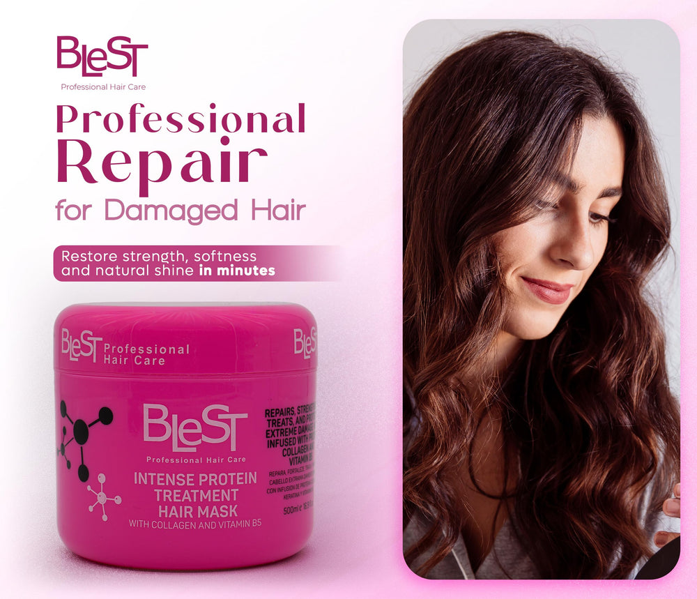 User applying BLEST mask to damp hair during salon-quality hydration routine.