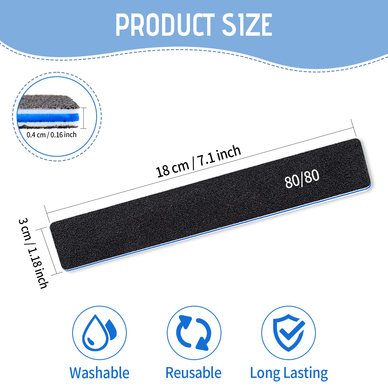 Close-up of BLESWIN 80/80 grit file for bulk removal and shaping.