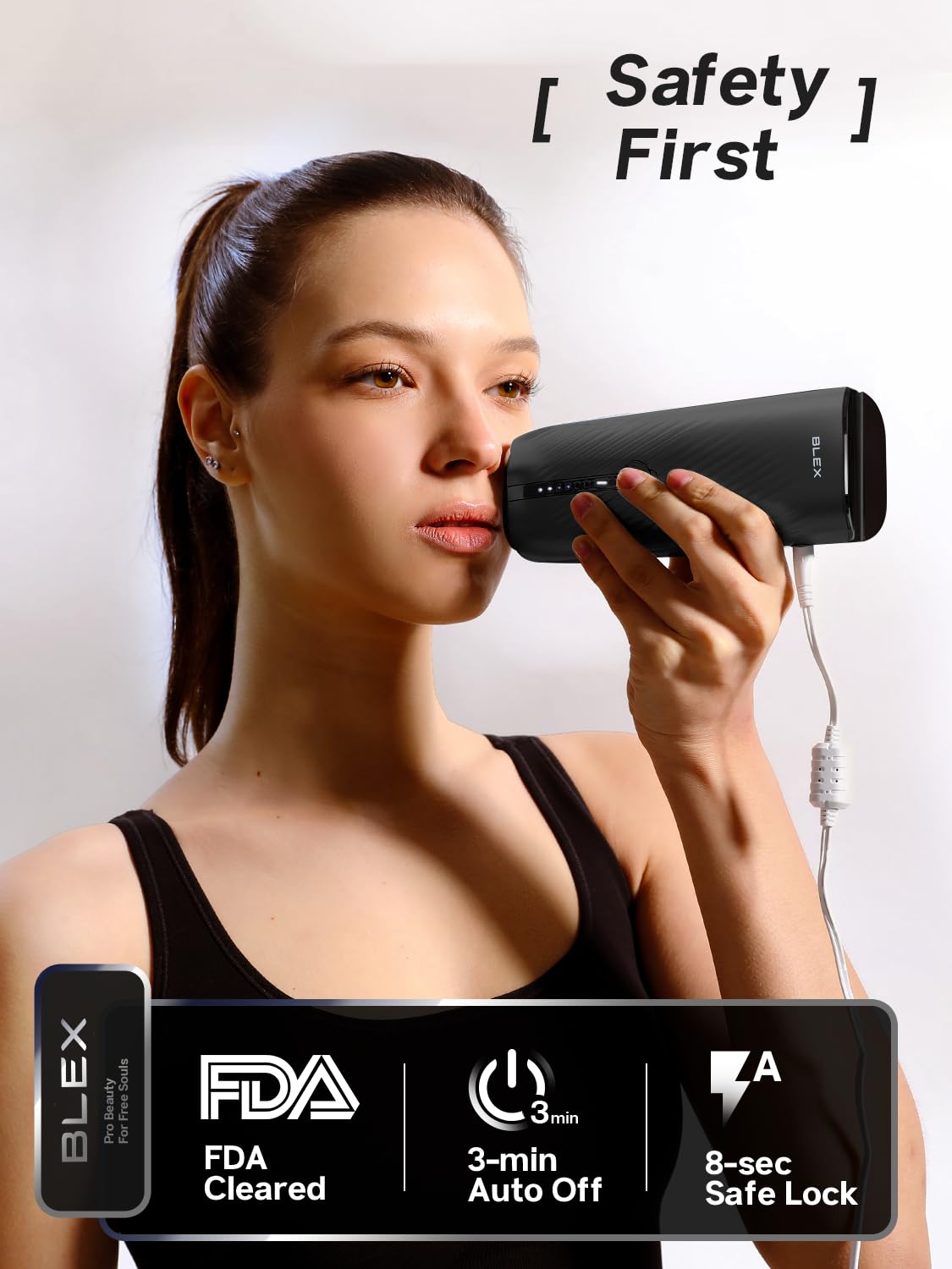 Blex device in use with power connected highlights reliable at-home salon experience.